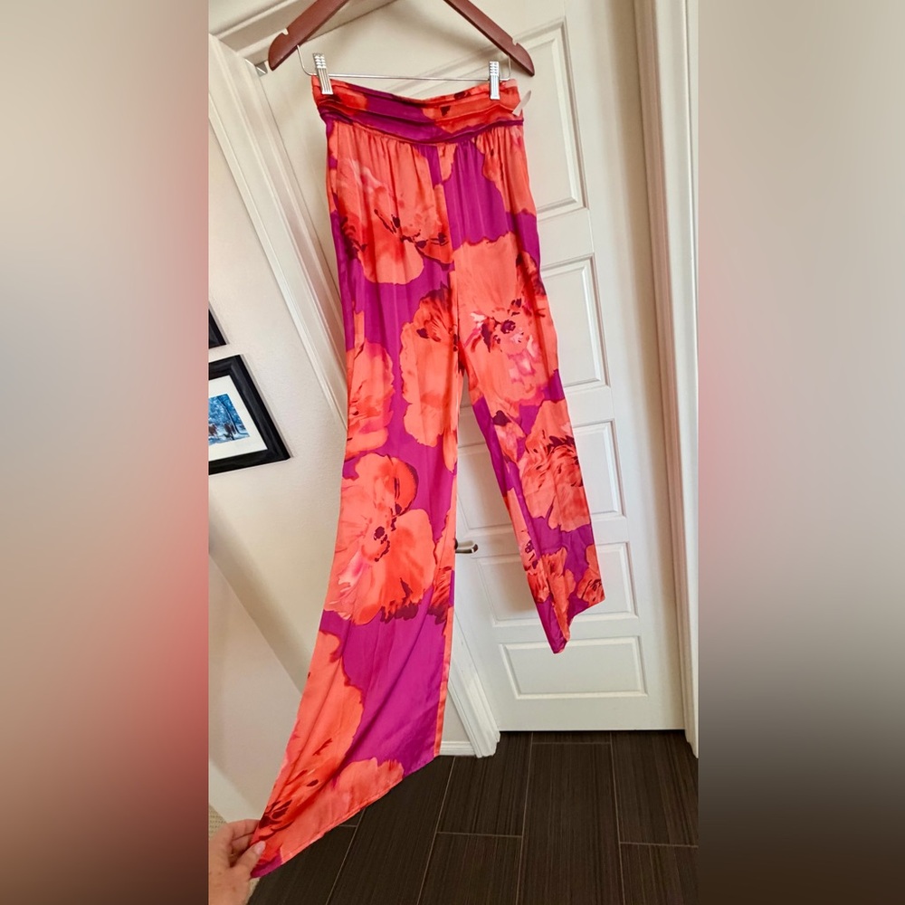 Ramy Brook Pink and Orange Floral Wide Leg Pants NWT 4. Original retail $495